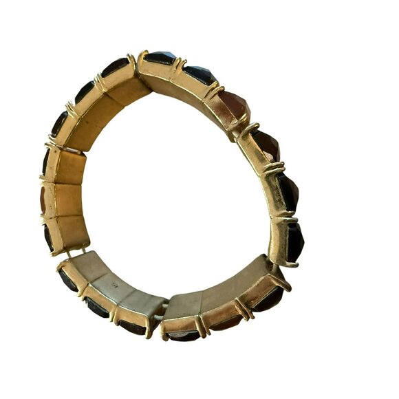 Faceted Acrylic Red and Yellow Fall Colors "Gemstone" Stretch Bracelet With Gold - Picture 3 of 4